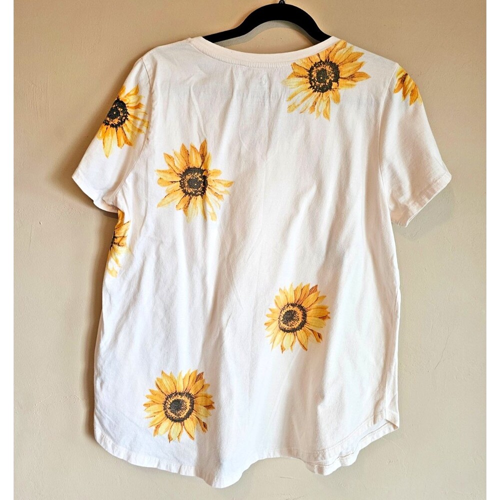 Organic Generation Women's Sunflower Print V-Neck Top Size 1X - Picture 2 of 3